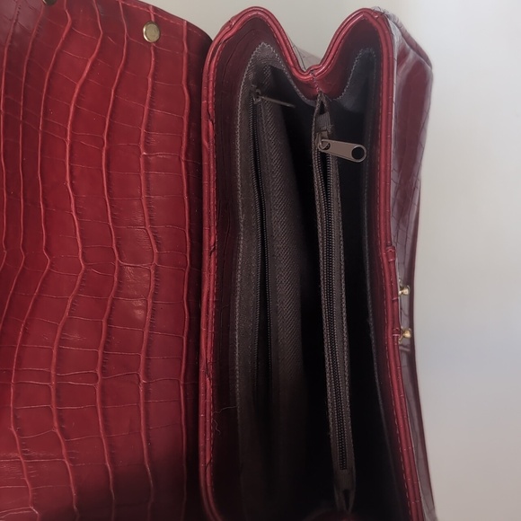 Vintage Real Croc Leather Burgundy Satchel Crossbody Purse Bag - Picture 10 of 12